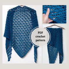 the crochet shawl pattern is shown in blue