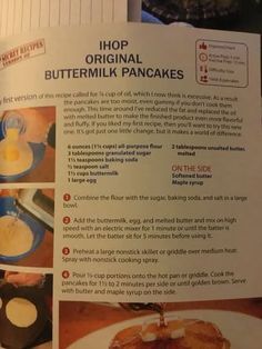 the instructions for how to make buttermilk pancakes are shown in an article about making buttermilk pancakes