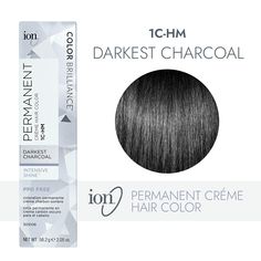 ion Color Brilliance Permanent Creme Hair Color utilizes pure ionic micro pigments for deeper, more intense color. Ion 1C-HM Darkest Charcoal Permanent Creme Hair Color | Gray | 2.05 oz. | Sally Beauty Dark Gray Hair Color Charcoal, Dark Hair Going Gray, Charcoal Hair Color, Pelo Color Ceniza, Best Grey Hair Dye, Best Silver Hair Dye, Charcoal Grey Hair, Dark Grey Hair Color, Ion Hair Colors