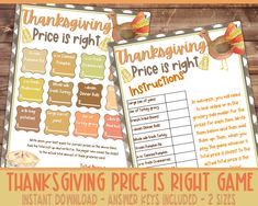 thanksgiving price is right game for kids