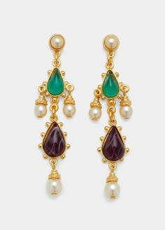 Vintage Gold Gemstone Earrings, Luxury Gold-tone Plated Earrings, Ben Amun Earrings, Luxury Gold Brass Pearl Earrings, Luxury Vintage Gold-tone Earrings, Bridal Nails Designs, Queen Earrings, Ancient Jewels, Exotic Jewelry