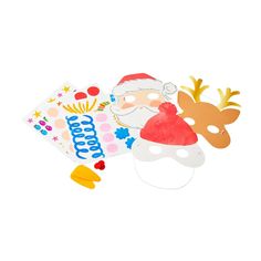 santa claus and reindeer paper cutouts on a white background