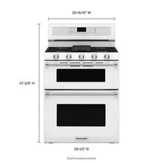 a white stove and oven with measurements