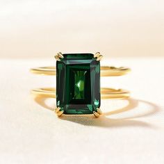 Green Emerald Rings, Birthstone Rings, 14k Gold Emerald Rings, Double Band Engagement Ring, Vintage Emerald Rings, Custom Made Ring For Her, Gold Emerald Ring, Genuine Emerald Stacking Ring, Raw Emerald Ring, Green Stone Ring, Emerald Gemstone Ring, Vintage Emerald Ring, Solitaire Emerald Gold Ring, Ring For Grandmother, Engagement Ring For Her, Big Stone Ring For Anniversary Gift 𝐓𝐡𝐞 𝐬𝐭𝐨𝐧𝐞𝐬 𝐢𝐧 𝐣𝐞𝐰𝐞𝐥𝐫𝐲 𝐚𝐫𝐞 𝟏𝟎𝟎% 𝐡𝐚𝐧𝐝-𝐜𝐫𝐚𝐟𝐭𝐞𝐝 𝐢𝐭 𝐢𝐬 𝐜𝐮𝐭 𝐚𝐧𝐝 𝐩𝐨𝐥𝐢𝐬𝐡? Vintage Emerald Rings, Gold Emerald Cut Engagement Ring, Double Band Engagement Ring, Emerald Green Stone, Emerald Ring Vintage, The Bling Ring, Big Stone Ring, Women Necklaces, Victorian Ring