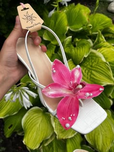 Handmade square toe textured white heels with pink orchids and Pearl detailing Made to order Brand new Orchid heels Manolo blahnik inspired Barbie Heels Outfit, Dream Shoes Heels, Orchid Outfit, Orchid Heels, Wedding Crocs, Fairy Heels, Heels Manolo Blahnik, Muses Shoes, Pearl Heels