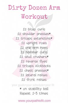 the dirty dozen arm workout for women with instructions on how to do it and how to use