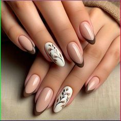 Plant Nail Ideas, Nails Acrylic French Tip Color, Nail Art Designs Brown, Ongles Beiges, French Manicures, Romantic Nails, Manicure Nails