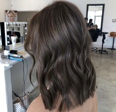 Medium Brown Hair One Color, Ash Brown Hair One Color, Ash Brown Brunette Hair, One Tone Hair Color Ash Brown, All Over Mushroom Brown Hair Color, Brunette Mushroom Hair, Matte Ash Brown Hair, Dark Brunette Hair Inspiration, Short Dark Ash Brown Hair