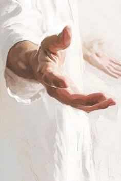 a painting of a person holding out their hands