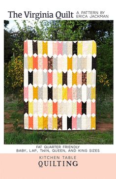 THE VIRGINIA QUILT ~~ A Pieced Quilt Pattern Designed by Erica Jackman of Kitchen Table Quilting Item number: KTQ147 Finished size options:      Baby 36" x 48"      Lap 60" x 72"      Twin 72" x 96"      Queen 90" x 120"      King 110" x 120" PLEASE NOTE: This is a paper pattern only. It is brand new in a plastic bag just like you would find in a quilt store. This is NOT a kit -- No fabric or other supplies are included. All orders are shipped with tracking and insurance via USPS, UPS, or FedEx. Paper Quilt, Quilt Sewing Patterns, Table Quilts, Quilt Stores, Pdf Quilt Pattern, Indie Sewing Patterns, Quilt Kit, Quilt Piecing, Quilt Shop