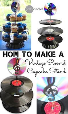 how to make a vintage record cupcake stand