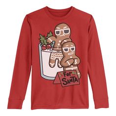 Give him a fun Christmas look with this "For Santa" Gingerbread Men Milk Dip Chillin' boys' long sleeve tee. Give him a fun Christmas look with this "For Santa" Gingerbread Men Milk Dip Chillin' boys' long sleeve tee. Crewneck Long sleevesFABRIC & CARE Cotton Machine wash Imported Size: Small. Color: Red. Gender: male. Age Group: kids. Pattern: Graphic. Christmas Graphic Tee, Gingerbread Outfit, Boys Christmas Shirt, Holiday Inspo, Church Graphics, Christmas Look, Xmas Tees, Disney Designs, Christmas Sweater Men