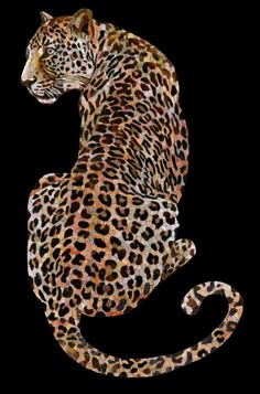 a painting of a leopard sitting on its hind legs and looking off into the distance