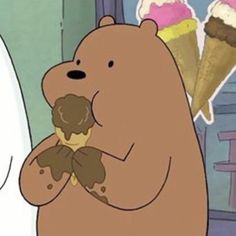 a cartoon bear eating an ice cream cone