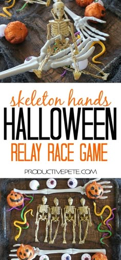 skeleton hands halloween relay race game for kids