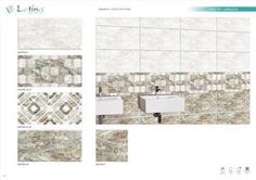 an image of bathroom wall tiles in different styles and colors, including beiges and browns