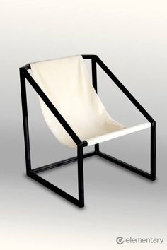 a white chair with black frame and seat