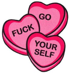 three pink heart shaped patches with the words go, your self and'go'written on them