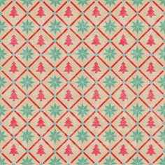 an old fashioned christmas quilt pattern with red and green ornaments on the edges, as well as