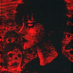 a red and black photo of a woman's face