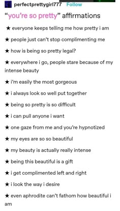 How To Obsess Over Yourself, Manifest Boyfriend Affirmations, Natural Beauty Affirmations, Maneater Affirmations, Influencer Affirmation, Doll Affirmations, Tumblr Affirmations, Pretty Manifestation