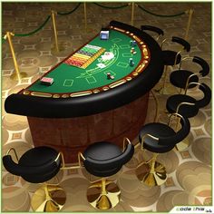 a casino table surrounded by chairs and stools