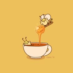 a cup of coffee with some food in it and honey dripping out of the top