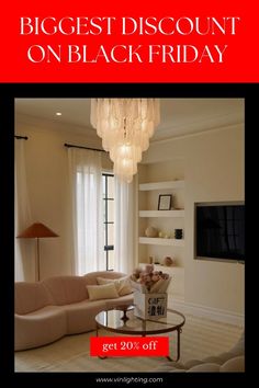 a living room filled with furniture and a chandelier