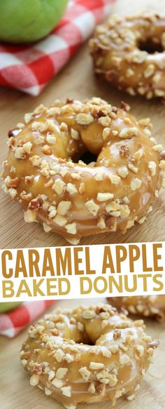 These Caramel Apple Baked Donuts are a perfect fall dessert with a fun spin on the classic caramel apple! Apple Donuts Recipe, Baked Caramel Apples, Baked Breakfast, Homemade Donuts Recipe, Baked Caramel, Apple Donuts, Coconut Dessert, Fall Fun Food, Baked Donut Recipes