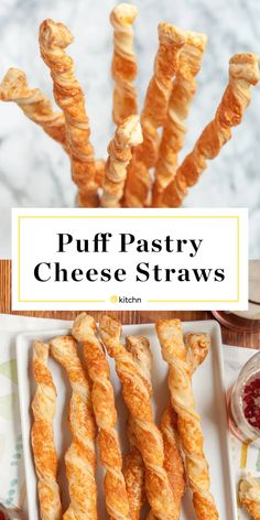 puff pastry cheese straws on a white plate