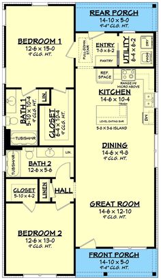 the floor plan for a two story house with 2 bedroom and an attached kitchen area