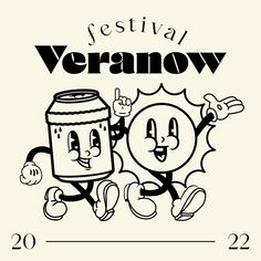 a black and white drawing of two cartoon characters with the words festival veranon