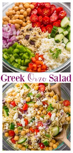 greek salad with chickpeas, tomatoes, cucumber, olives and feta cheese