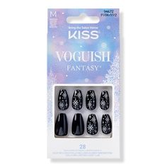 The Merriest Voguish Fantasy Holiday Press-On Nails - VOGUISH FANTASY HY24 THE MERRIESTFeaturesOn trend medium coffin holiday nails are black with a bedazzled snowflake designNo-hassle nails with no damage to natural nailsSalon-quality nails with high shine & volumeGlue-on application is waterproof and smudge proofIncludes28 Nails2g glue1 Manicure Stick1 Mini File - The Merriest Voguish Fantasy Holiday Press-On Nails Coffin Holiday Nails, Medium Coffin, Kiss Pink, Kiss Nails, Sweater Nails, Winter Nail Art, Happy Paintings, Christmas Nail Designs, Artificial Nails