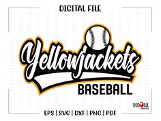 the yellowjackets baseball logo is shown on a white background with black and orange lettering