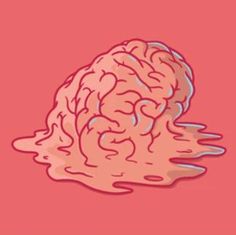 an illustration of a brain on a pink background with water running down the floor and dripping from it