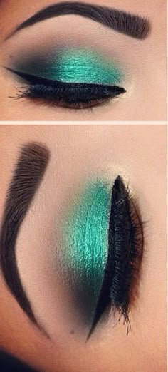 Teal Eye Makeup, Green Eye Makeup, Make Up Designs, Teal Eyes, Hooded Eye Makeup, Green Makeup, Green Eye, Braut Make-up, Black Makeup