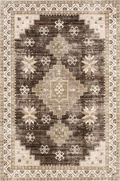 a brown and white rug with an intricate design