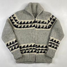 Vintage Hand Knit 100% Wool Cowichan Siwash Sweater Approx Sz: Small (No tag, please see measurements) Condition: Overall excellent pre-owned condition. Zips up and down perfectly. Very thick, heavy weight knit. Smoke free home. Pet friendly home. Approx Measurements Pit to Pit 18"  Collar to Bottom 24"  Pit to end of Sleeve 17" Classic Fall Outerwear With Fair Isle Pattern, Classic Fair Isle Pattern Outerwear For Fall, Classic Fair Isle Outerwear For Fall, Vintage Winter Outerwear With Fair Isle Pattern, Vintage Fair Isle Winter Outerwear, Wool Outerwear With Fair Isle Pattern And Long Sleeves, Winter Knit Long Sleeve Outerwear, Fitted Nordic Style Winter Outerwear, Vintage Fair Isle Outerwear For Cold Weather