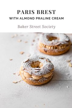 two pastries with almond pralie cream on top and the text paris best with almond pralie cream