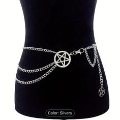 Silver Adjustable Goth Star Chain Belt Pentagram Accessories, Star Chain Belt, Witchy Accessories, Goth Belt, Pentagram Jewelry, Star Belt, Alternative Accessories, Waist Jewelry, Pretty Ear Piercings