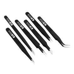 five black and white tools on a white background