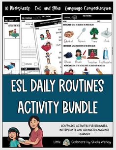 esl daily routine activity bundle for spanish students with pictures and text on the front