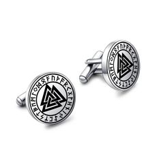 PRICES MAY VARY. This Nordic Cufflink is centered with Odin's symbol of protection and guide. Patterned along the triangles are runic circle that births the feeling of ancient mystery every time it appears. You can wear it as an amulet and can be combined into any outfits. If you want to be a standout for any big and small event you attend, from formal occasions to meeting friends, this Viking accessory is probably a great choose. An impressive look will make you stand out from the crowd. Size: Durable Viking Style Jewelry Gift, Viking Style Nickel Free Necklaces For Gift, Nickel Free Viking Necklaces As Gift, Viking Cuff Bracelet, Viking Jewelry Mens Silver, Ancient Mystery, Odin Symbol, Nordic Runes, Meeting Friends