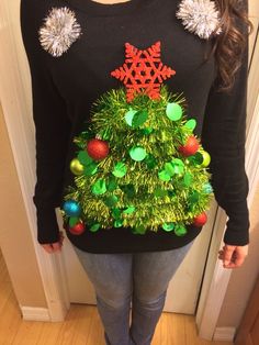 27 OF THE CUTEST DIY UGLY CHRISTMAS SWEATER IDEAS - Stylin by Sarita Diy Ugly Christmas Sweater Ideas, Ugly Christmas Sweater Ideas, Ugly Christmas Sweater Outfit, Christmas Sweater Ideas, Diy Christmas Sweater, Ugly Christmas Sweater Contest, Christmas Sweater Outfits, Christmas Diy Kids, Best Ugly Christmas Sweater