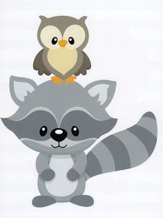 an owl sitting on top of a raccoon