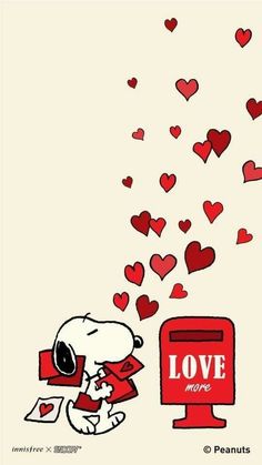 snoopy with love mailbox and hearts flying out