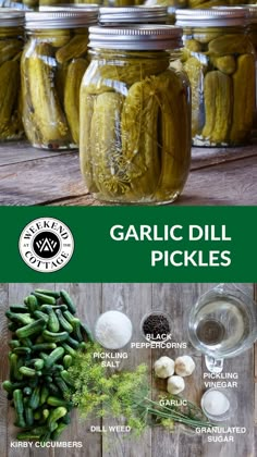 Dill Cucumber Pickles in Jars. Ingredients for pickle - Kirby Cucumbers, Dill, Garlic, Black Peppercorns, Pickling Vinegar, Pickling Salt, Sugar Easy Dill Pickles, Garden Canning, Pickles Homemade, Dill Pickle Recipe