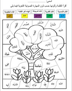 an arabic language coloring book with flowers and leaves on the page, which is part of a