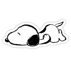 a black and white sticker of a dog laying on its back with it's eyes closed